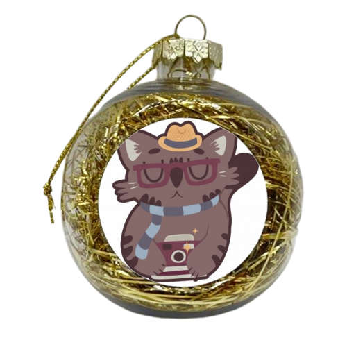 Hipster Cat - xmas bauble by Claire Stamper