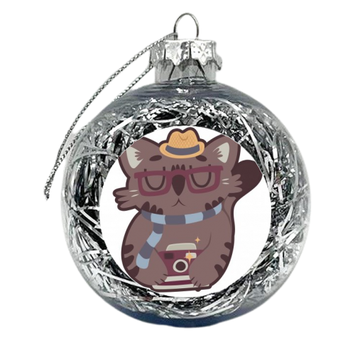 Hipster Cat - xmas bauble by Claire Stamper