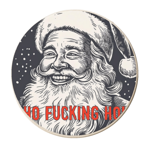 Ho Fucking Ho! (Linocut style) - personalised beer coaster by Adam Regester