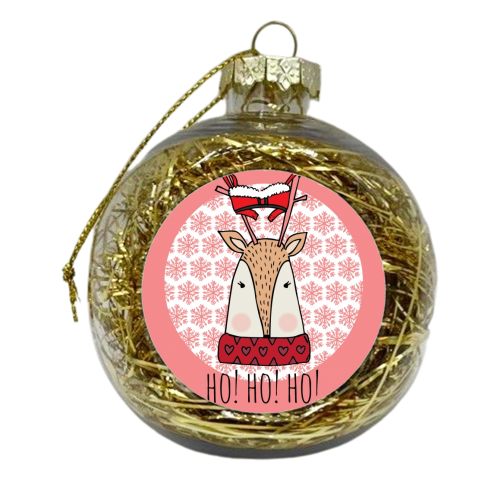 Ho Ho Ho Christmas card - xmas bauble by Nichola Cowdery