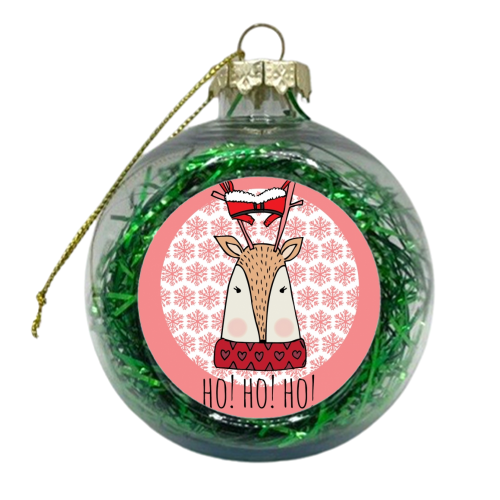 Ho Ho Ho Christmas card - xmas bauble by Nichola Cowdery