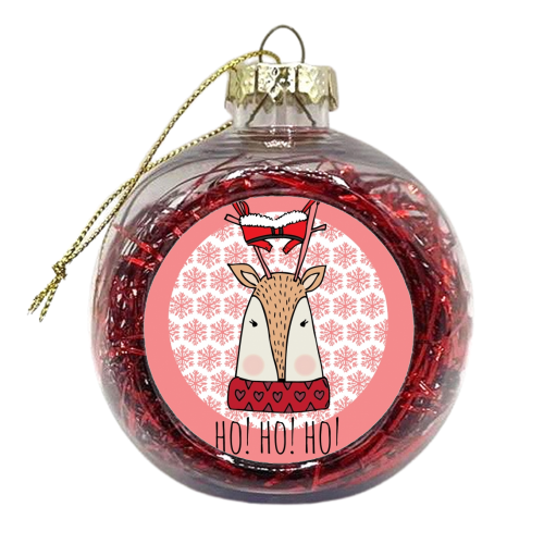 Ho Ho Ho Christmas card - xmas bauble by Nichola Cowdery