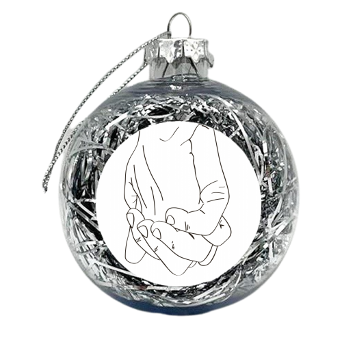 Holding Hands Line Art - xmas bauble by Toni Scott