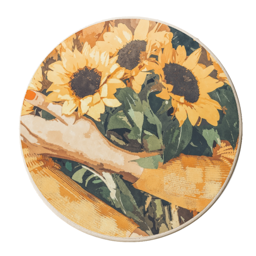 Holding Sunflowers - personalised beer coaster by Uma Prabhakar Gokhale