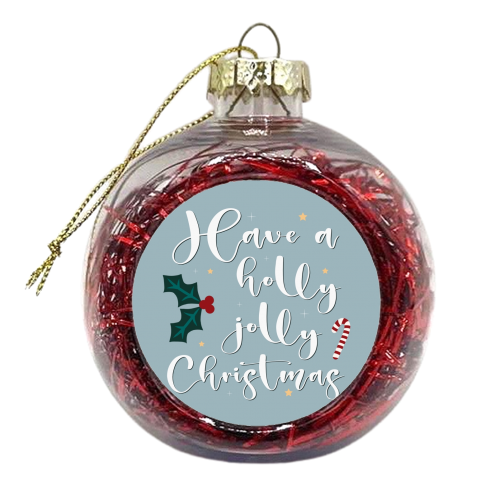 Holly jolly Christmas print in blue - xmas bauble by The Girl Next Draw