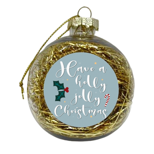 Holly jolly Christmas print in blue - xmas bauble by The Girl Next Draw