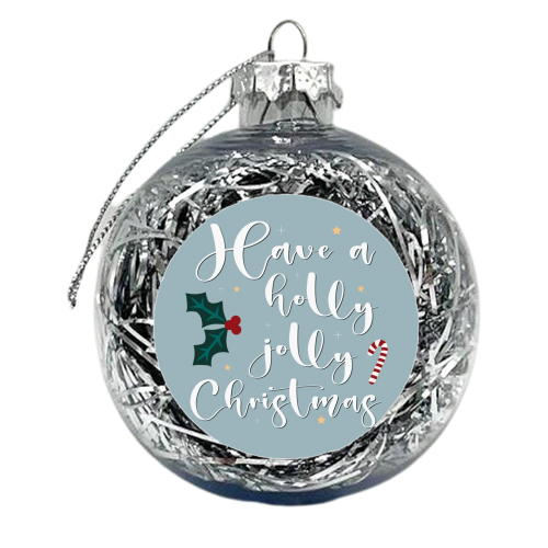 Holly jolly Christmas print in blue - xmas bauble by The Girl Next Draw