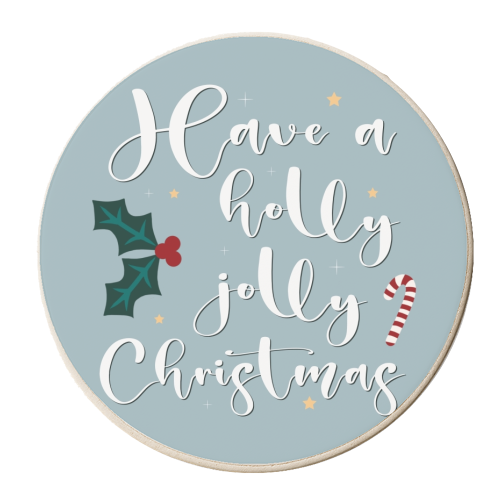 Holly jolly Christmas print in blue - personalised beer coaster by The Girl Next Draw