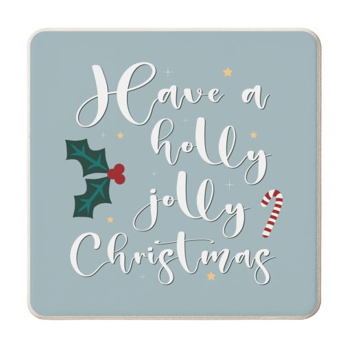 Holly jolly Christmas print in blue - personalised beer coaster by The Girl Next Draw