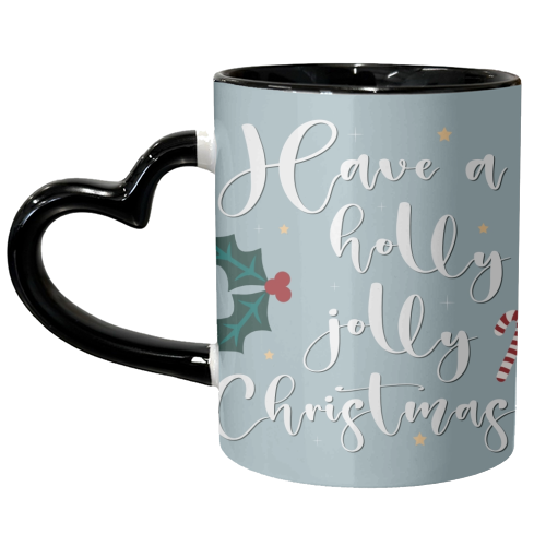 Holly jolly Christmas print in blue - unique mug by The Girl Next Draw