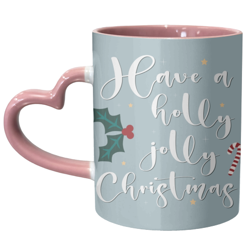 Holly jolly Christmas print in blue - unique mug by The Girl Next Draw