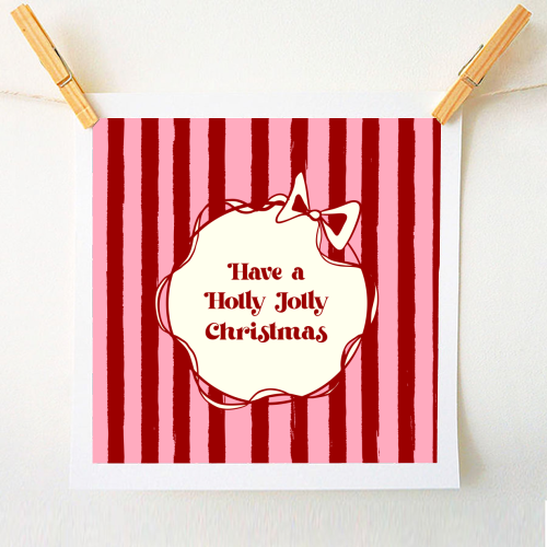 Holly Jolly Christmas Red Stripes Retro - A1 - A4 art print by EZbie