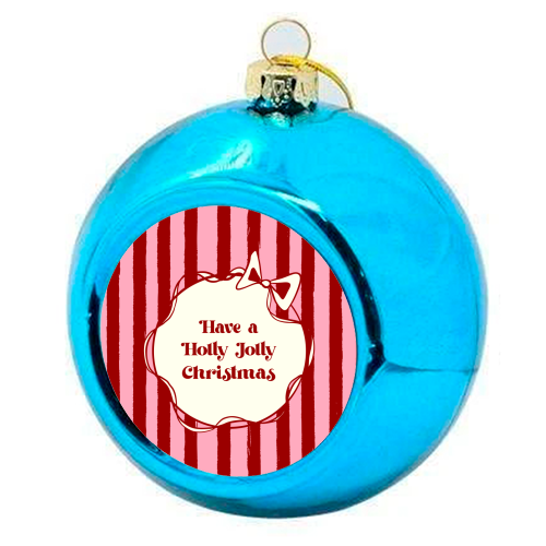 Holly Jolly Christmas Red Stripes Retro - colourful christmas bauble by EZbie