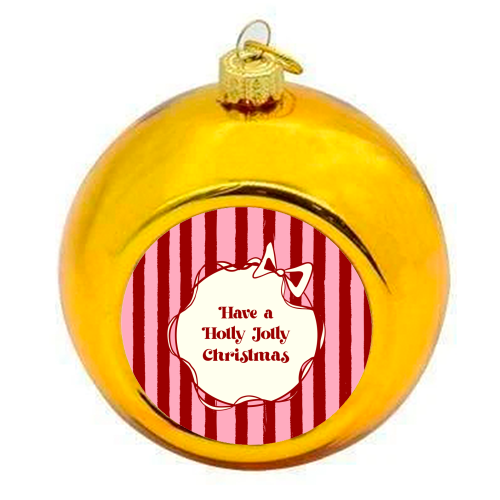 Holly Jolly Christmas Red Stripes Retro - colourful christmas bauble by EZbie