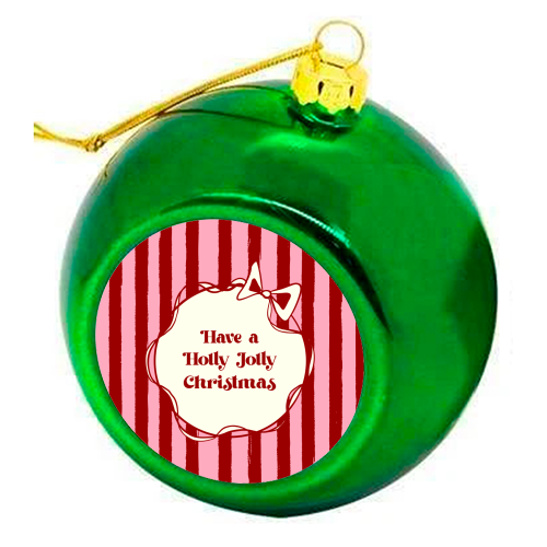 Holly Jolly Christmas Red Stripes Retro - colourful christmas bauble by EZbie