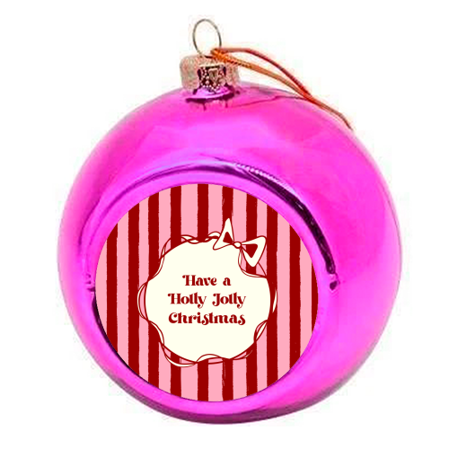 Holly Jolly Christmas Red Stripes Retro - colourful christmas bauble by EZbie