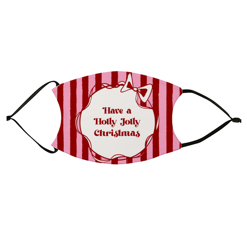 Holly Jolly Christmas Red Stripes Retro - face cover mask by EZbie