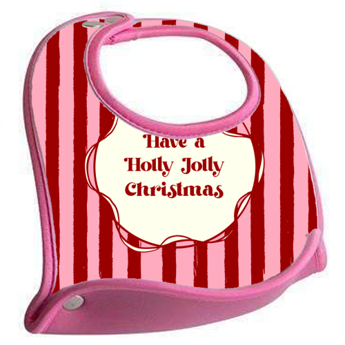 Holly Jolly Christmas Red Stripes Retro - feeding bib by EZbie