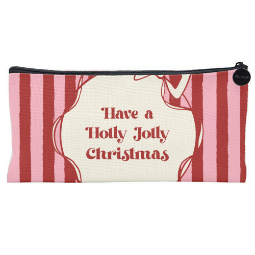 Holly Jolly Christmas Red Stripes Retro - flat pencil case by EZbie