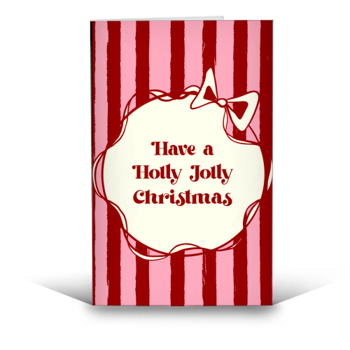 Holly Jolly Christmas Red Stripes Retro - funny greeting card by EZbie