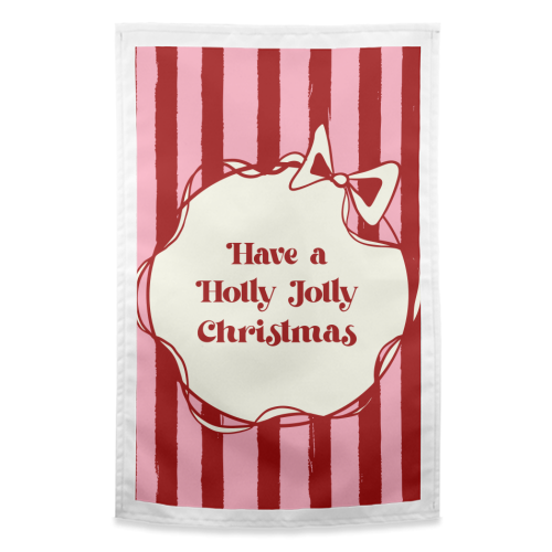 Holly Jolly Christmas Red Stripes Retro - funny tea towel by EZbie