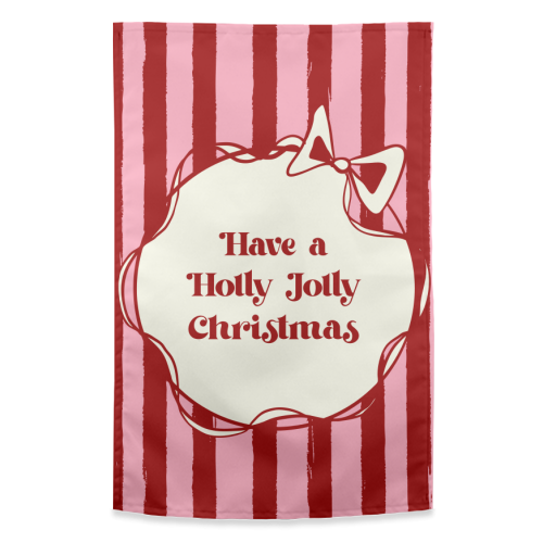 Holly Jolly Christmas Red Stripes Retro - funny tea towel by EZbie