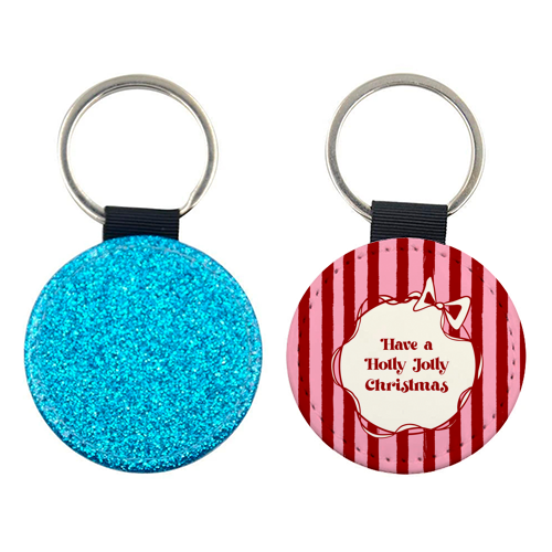 Holly Jolly Christmas Red Stripes Retro - keyring by EZbie