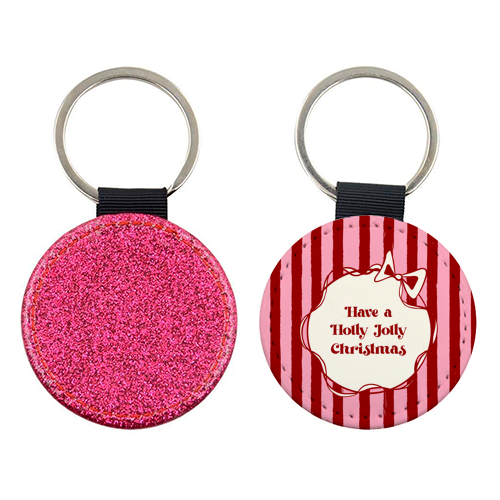 Holly Jolly Christmas Red Stripes Retro - keyring by EZbie