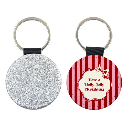 Holly Jolly Christmas Red Stripes Retro - keyring by EZbie