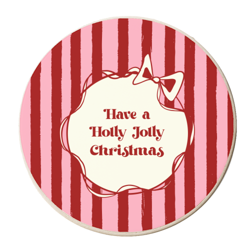 Holly Jolly Christmas Red Stripes Retro - personalised beer coaster by EZbie