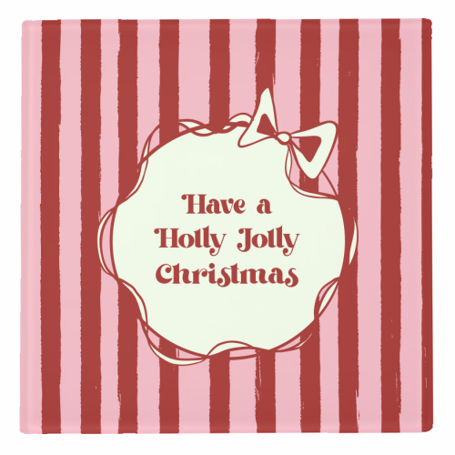 Holly Jolly Christmas Red Stripes Retro - personalised beer coaster by EZbie