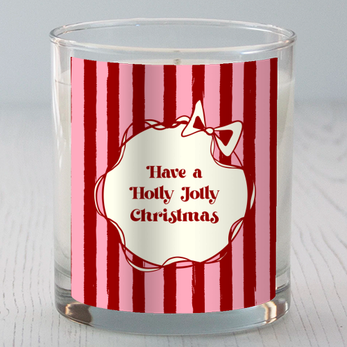 Holly Jolly Christmas Red Stripes Retro - scented candle by EZbie