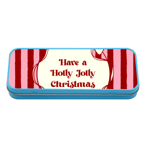 Holly Jolly Christmas Red Stripes Retro - tin pencil case by EZbie