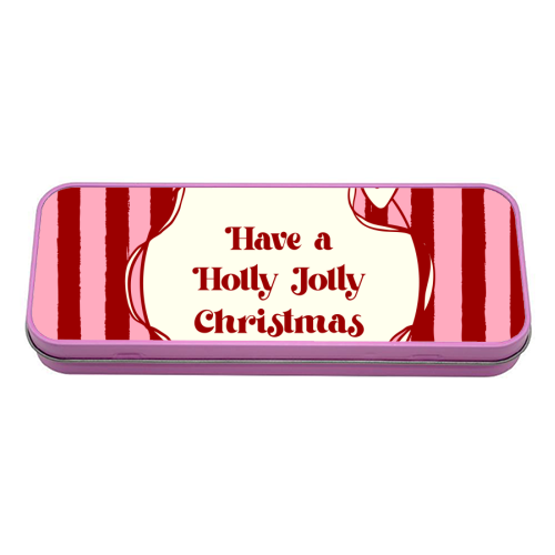 Holly Jolly Christmas Red Stripes Retro - tin pencil case by EZbie