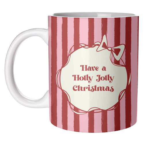 Holly Jolly Christmas Red Stripes Retro - unique mug by EZbie