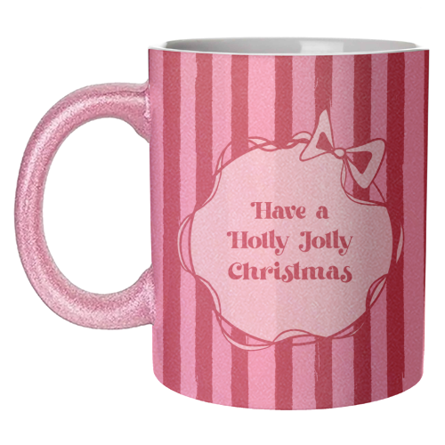 Holly Jolly Christmas Red Stripes Retro - unique mug by EZbie
