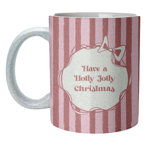 Holly Jolly Christmas Red Stripes Retro - unique mug by EZbie