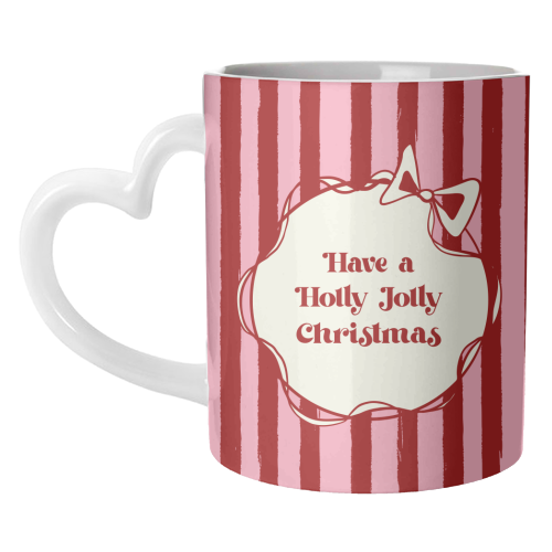 Holly Jolly Christmas Red Stripes Retro - unique mug by EZbie