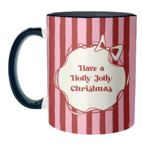 Holly Jolly Christmas Red Stripes Retro - unique mug by EZbie