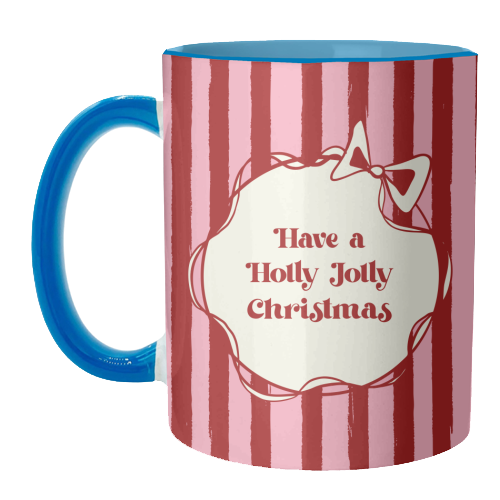 Holly Jolly Christmas Red Stripes Retro - unique mug by EZbie