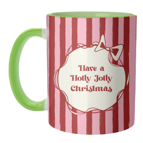 Holly Jolly Christmas Red Stripes Retro - unique mug by EZbie