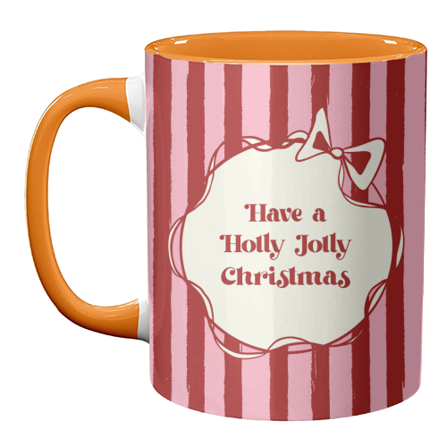 Holly Jolly Christmas Red Stripes Retro - unique mug by EZbie