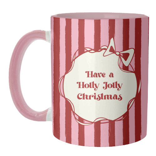 Holly Jolly Christmas Red Stripes Retro - unique mug by EZbie