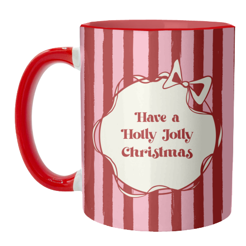 Holly Jolly Christmas Red Stripes Retro - unique mug by EZbie