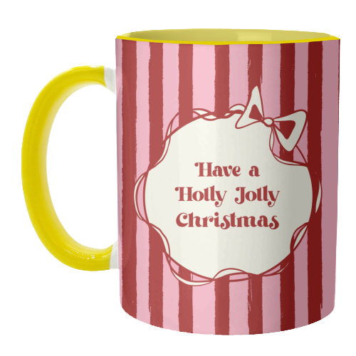 Holly Jolly Christmas Red Stripes Retro - unique mug by EZbie