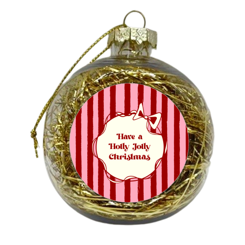 Holly Jolly Christmas Red Stripes Retro - xmas bauble by EZbie