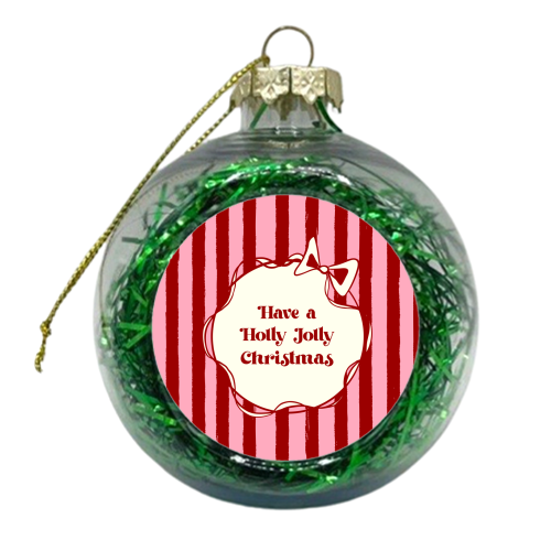 Holly Jolly Christmas Red Stripes Retro - xmas bauble by EZbie