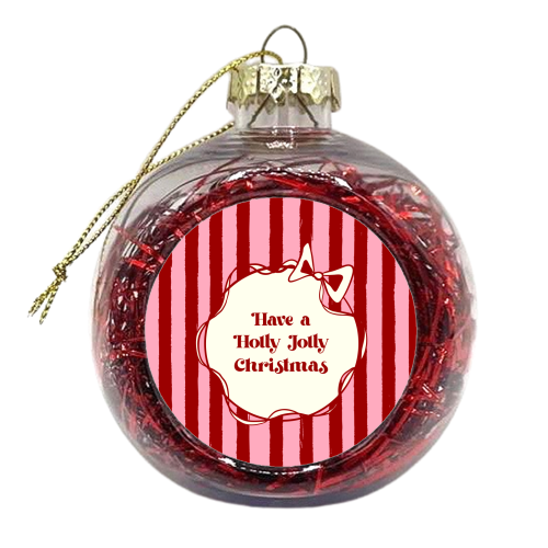 Holly Jolly Christmas Red Stripes Retro - xmas bauble by EZbie