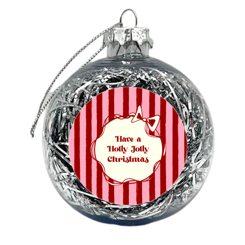 Holly Jolly Christmas Red Stripes Retro - xmas bauble by EZbie