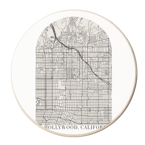 Hollywood California Boho Minimal Arch Street Map White Background - personalised beer coaster by Toni Scott